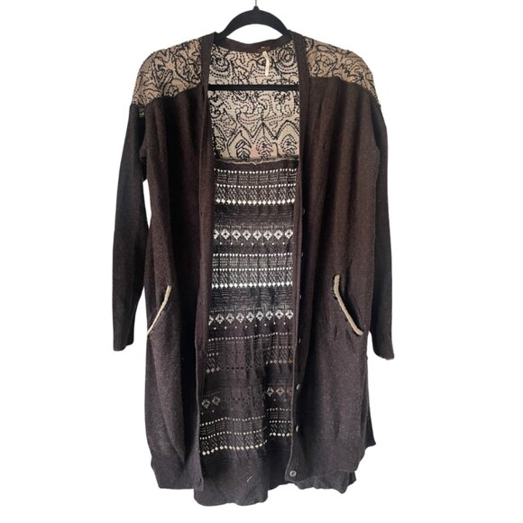 Free People Brown Quincy Yarn Back to You Longline Cardigan Size Small - Picture 1 of 8